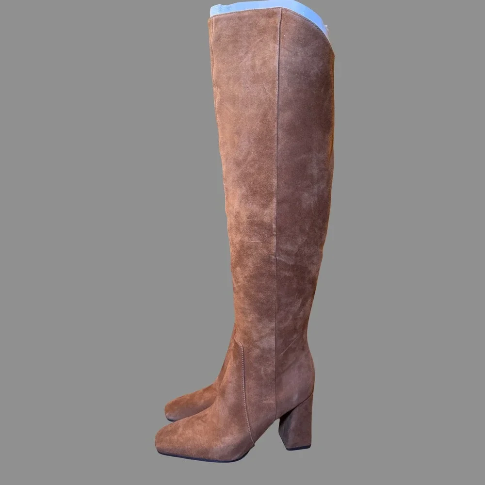 Naturalizer Lyric Knee High Boots Women's 6 Dark Chestnut Suede Block Heel NWT